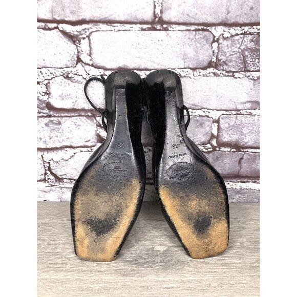 Prada Black Patent Leather Peep Toe Wedge Strap Sandals Women’s Sz 36EU/5.5M US - Picture 8 of 16